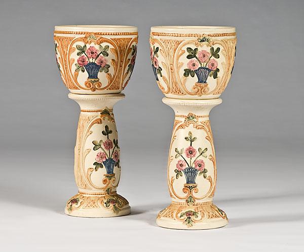 Appraisal: WELLER ROMA JARDINIERES WITH PEDESTALS American ca - Pedestals marked