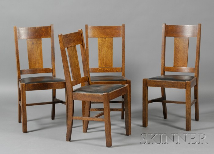 Appraisal: Set of Four Michigan Chair Co Arts Crafts Oak Dining