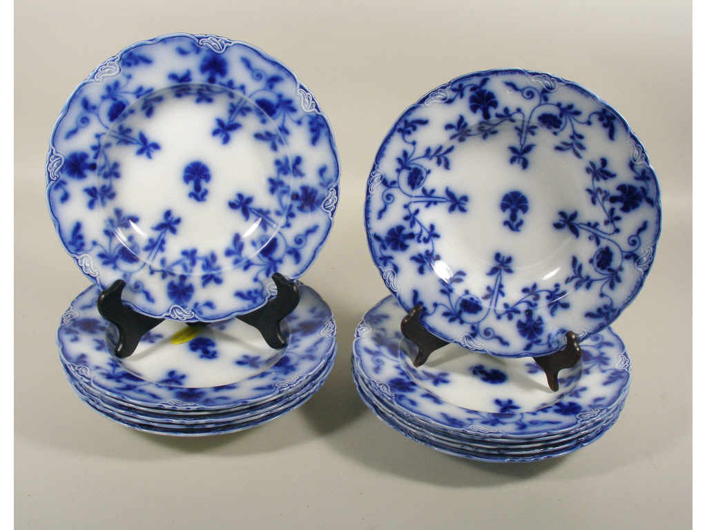 Appraisal: Set of Antique English Flow Blue Soup Bowls marked COLONIAL