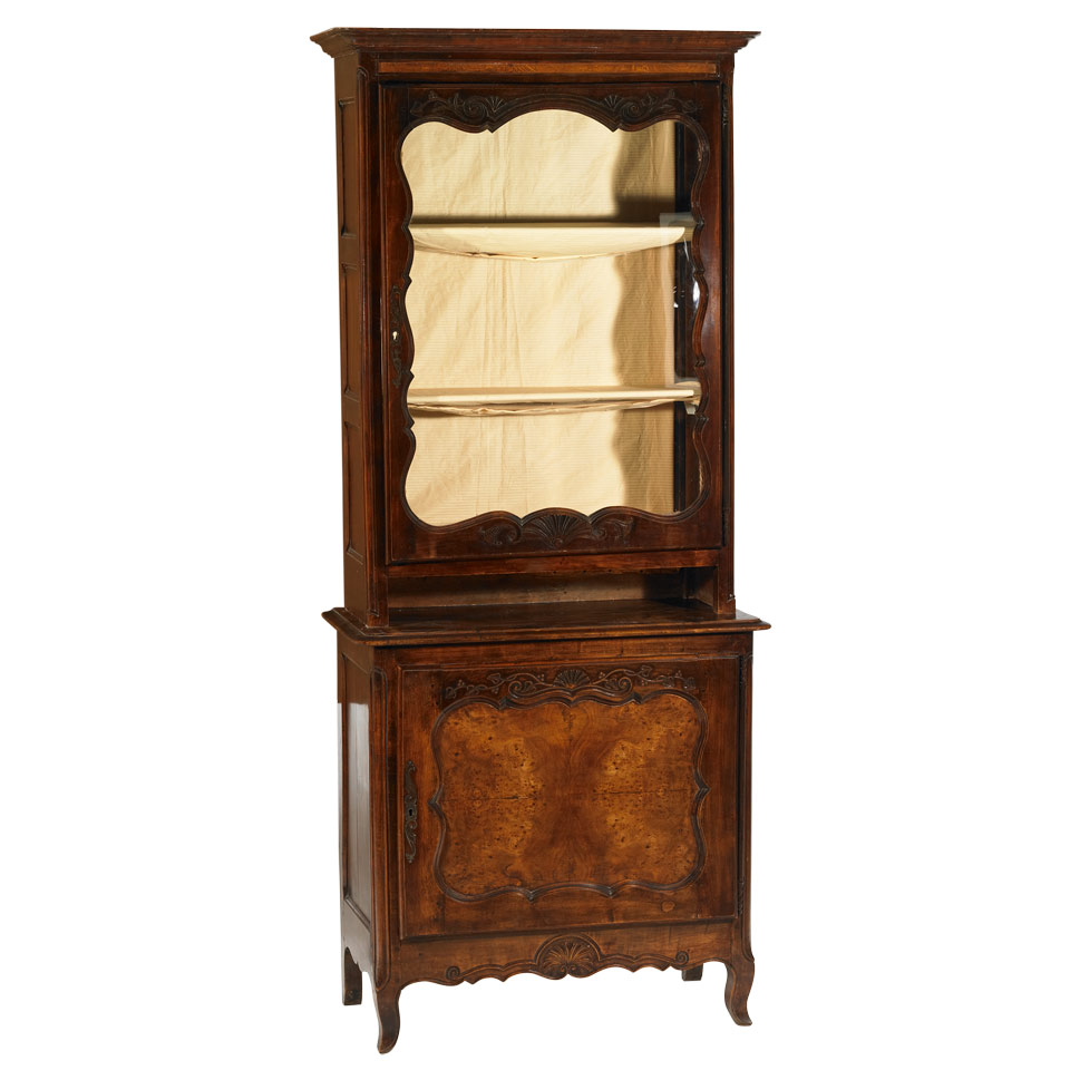 Appraisal: Walnut Finished Display Cabinet in the French Provincial manner late