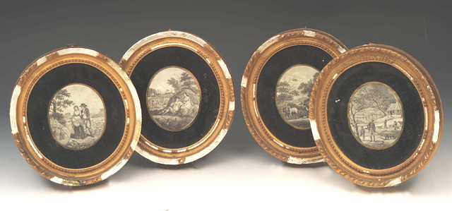 Appraisal: A SET OF SMALL GEORGIAN OVAL ETCHINGS depicting the Four