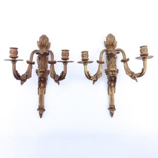 Appraisal: Pair of Antique Linke Style Figural Gilt Bronze Two Light