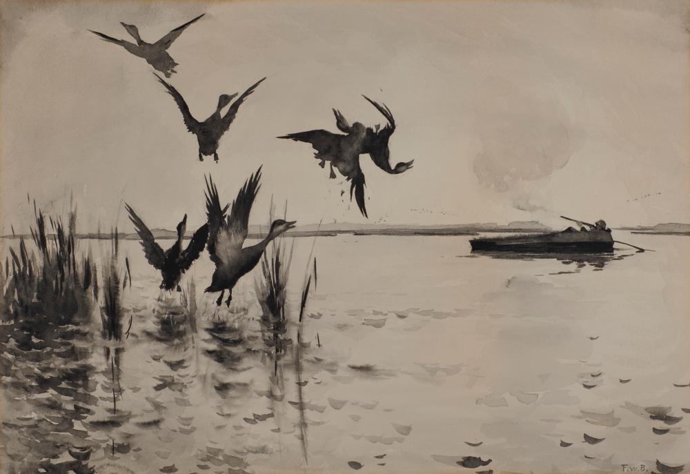 Appraisal: FRANK WESTON BENSON American - Duck Shooting watercolor en grisaille