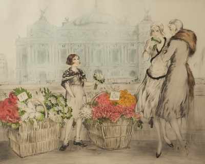 Appraisal: Louis Icart French - Parisian Flower Seller Aquatint and drypoint