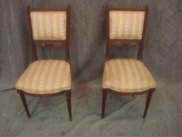 Appraisal: Pair of Louis XVI Style Carved and Upholstered Side Chairs