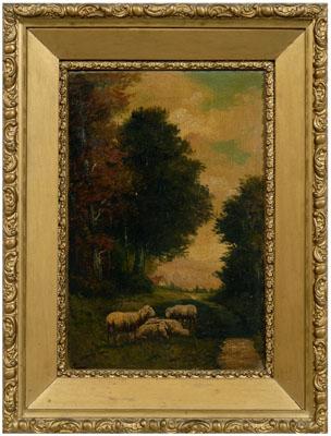 Appraisal: Pastoral landscape painting sheep by a stream signed lower left