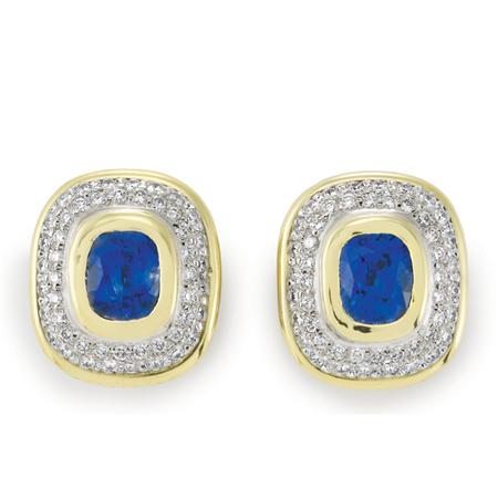 Appraisal: Pair of Two-Color Gold Sapphire and Diamond Earclips Estimate -