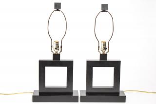 Appraisal: Pair of Contemporary Geometric Cast Metal Lamps On black-painted wood