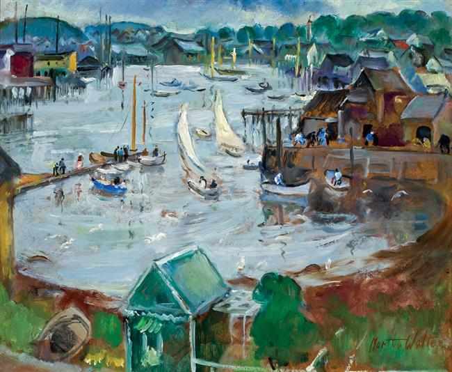 Appraisal: MARTHA WALTER American - Boats in a Harbor Gloucester oil