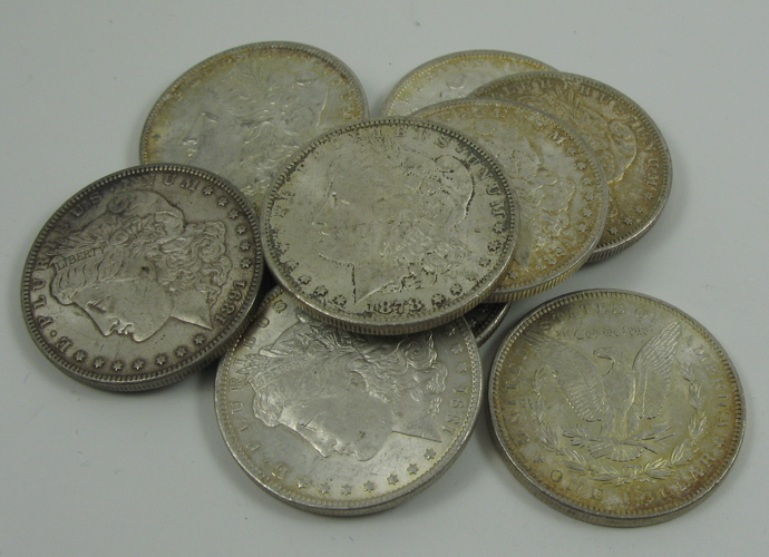 Appraisal: NINE U S CARSON CITY SILVER DOLLARS mint dates and