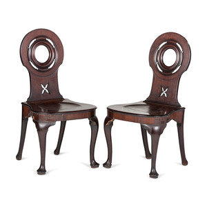 Appraisal: A Pair of English Carved Mahogany Side Chairs Height of