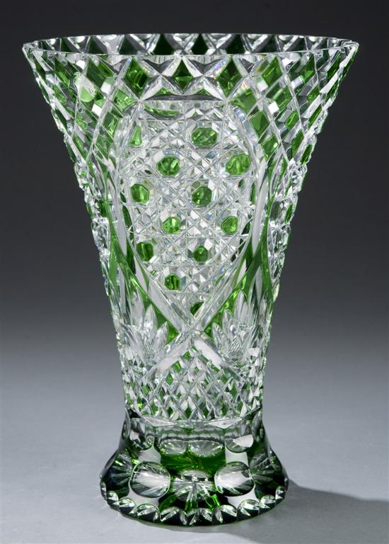 Appraisal: Large emerald cut to clear glass vase Tapered form that