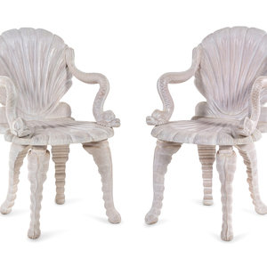 Appraisal: A Pair of Venetian Style Grotto Armchairs th Century Height