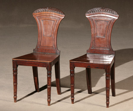 Appraisal: Pair of Regency Mahogany Hall Chairs Early th Century Each