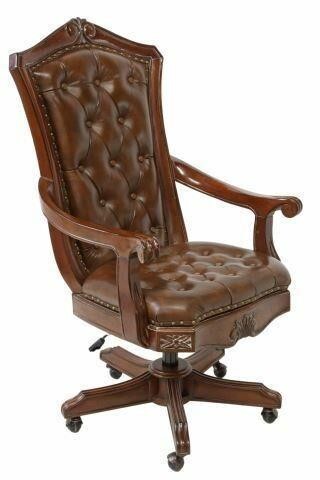 Appraisal: Executive swivel desk chair late th c having foliate carved