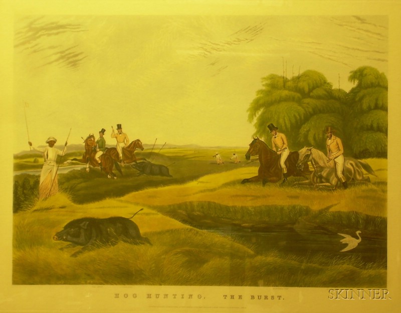 Appraisal: Three Framed Hand-colored Equestrian Prints Hog Hunting titled and inscribed