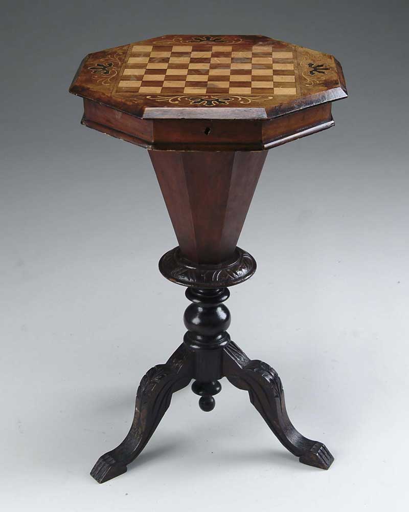 Appraisal: COMBINATION VICTORIAN GAME AND WORK TABLE Attractive walnut and fruitwood