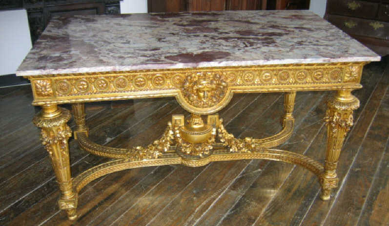 Appraisal: FRENCH LOUIS XVI STYLE GILTWOOD SALON TABLE With rectangular marble