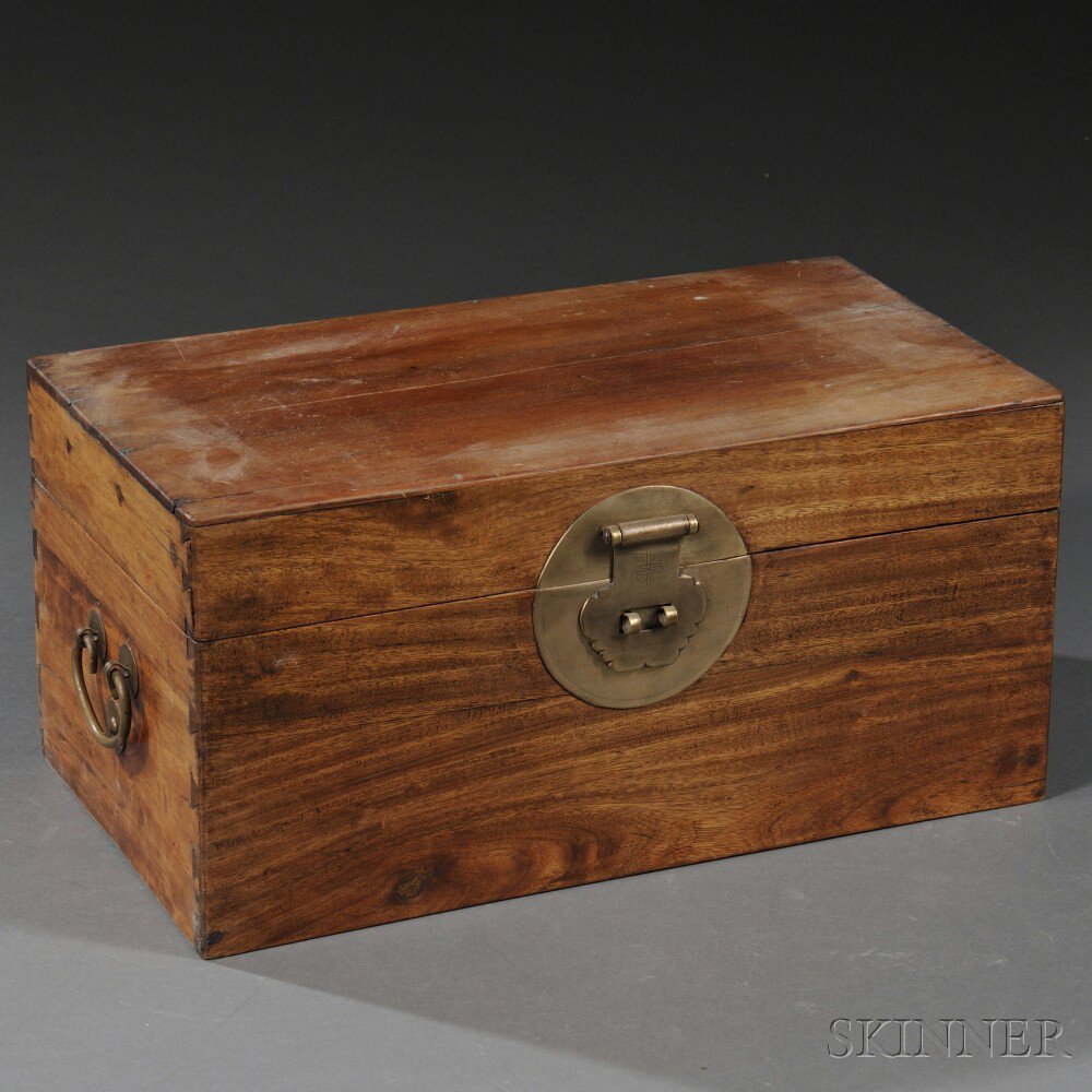 Appraisal: Box China th century softwood circular brass lock plate bail