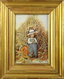 Appraisal: Painting Portrait of a Child in Corn and Pumpkin Field