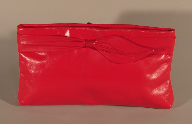 Appraisal: Measures w x h x d Red leather Halston clutch