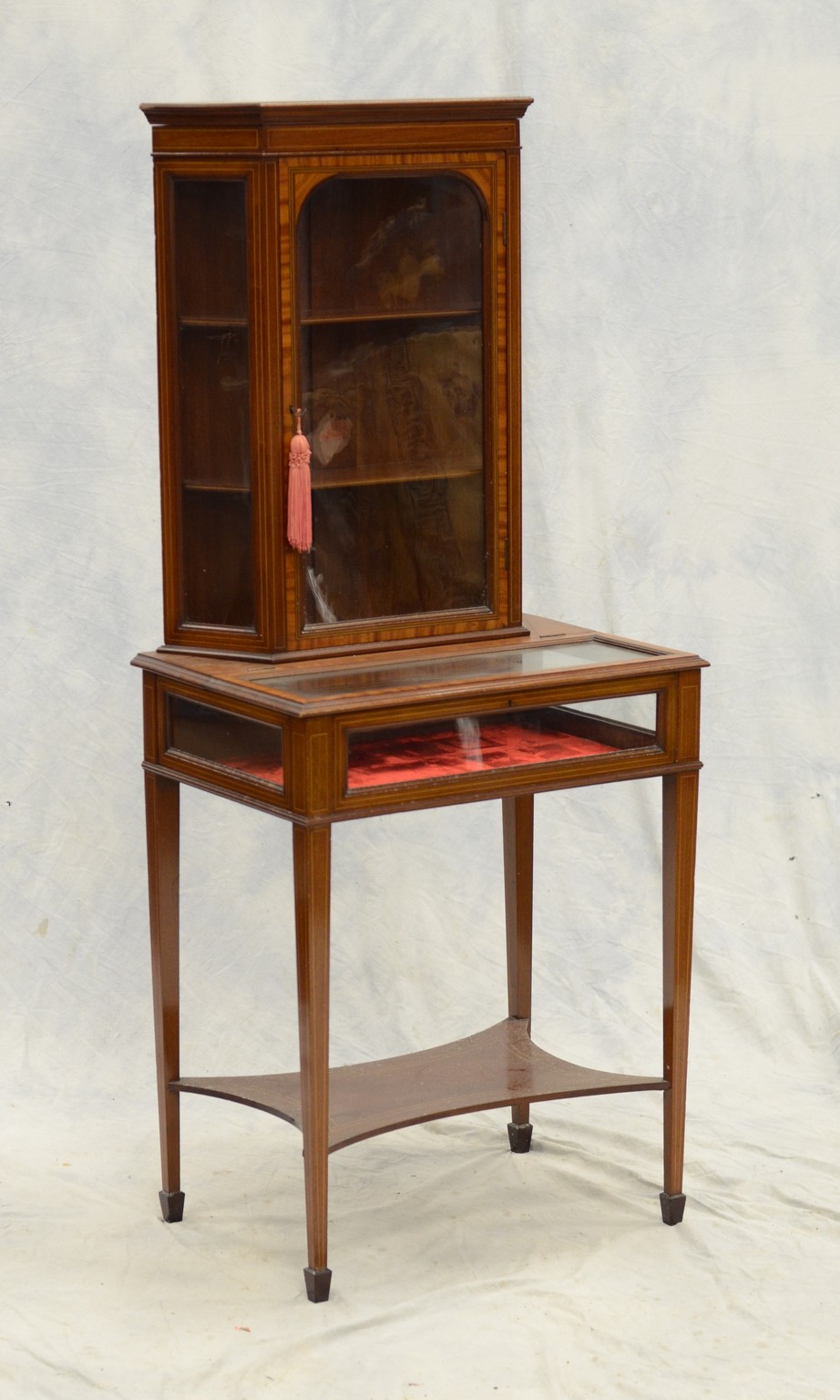 Appraisal: Inlaid mahogany Edwardian display cabinet on vitrine stand high wide