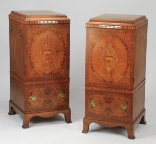 Appraisal: th c inlaid pedestals with storage Pair of late th