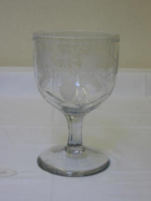 Appraisal: A GIANT CLEAR GLASS GOBLET the ovoid bowl with etched