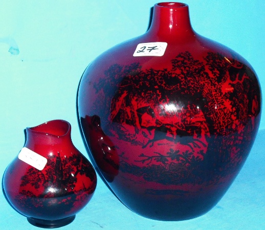 Appraisal: Royal Doulton Flambe Woodcut Vase and small Vase