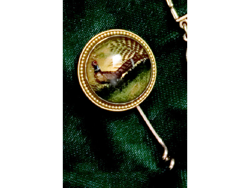 Appraisal: ANTIQUE REVERSE CRYSTAL STICKPIN Yellow gold stickpin with a late