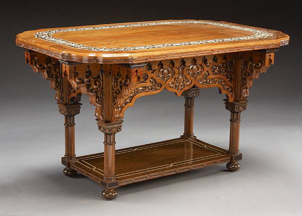 Appraisal: A good North African ivory inlaid hardwood center table last