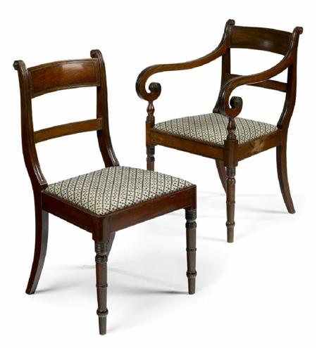 Appraisal: A set of eight Regency mahogany dining chairs including a