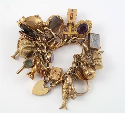 Appraisal: A gold charm bracelet The ct gold open curb link