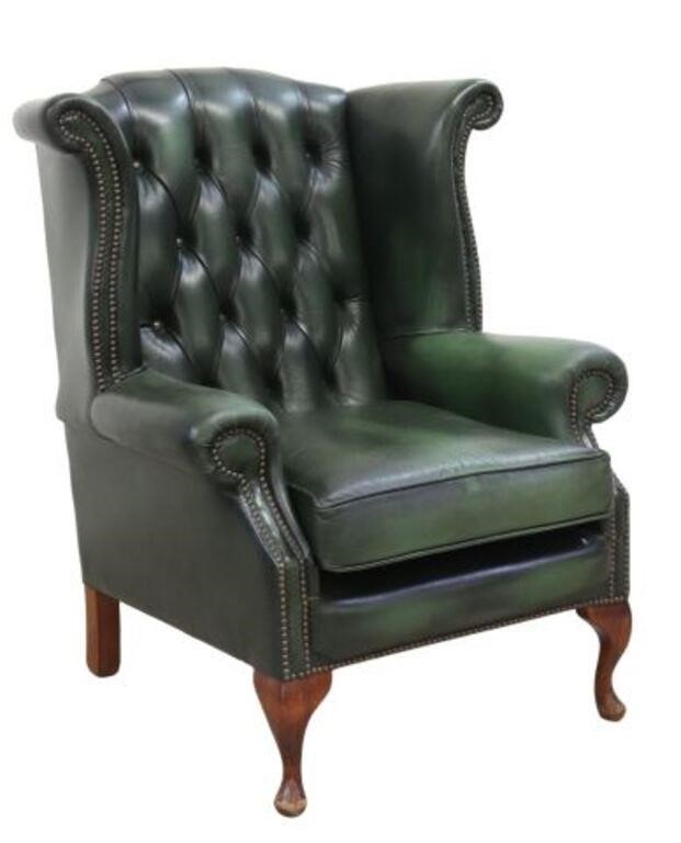 Appraisal: English Queen Anne style wingback armchair chair th c in