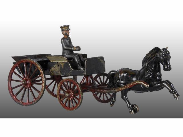 Appraisal: Cast Iron Shimer Two-Seat Black Wagon Toy Description Red running