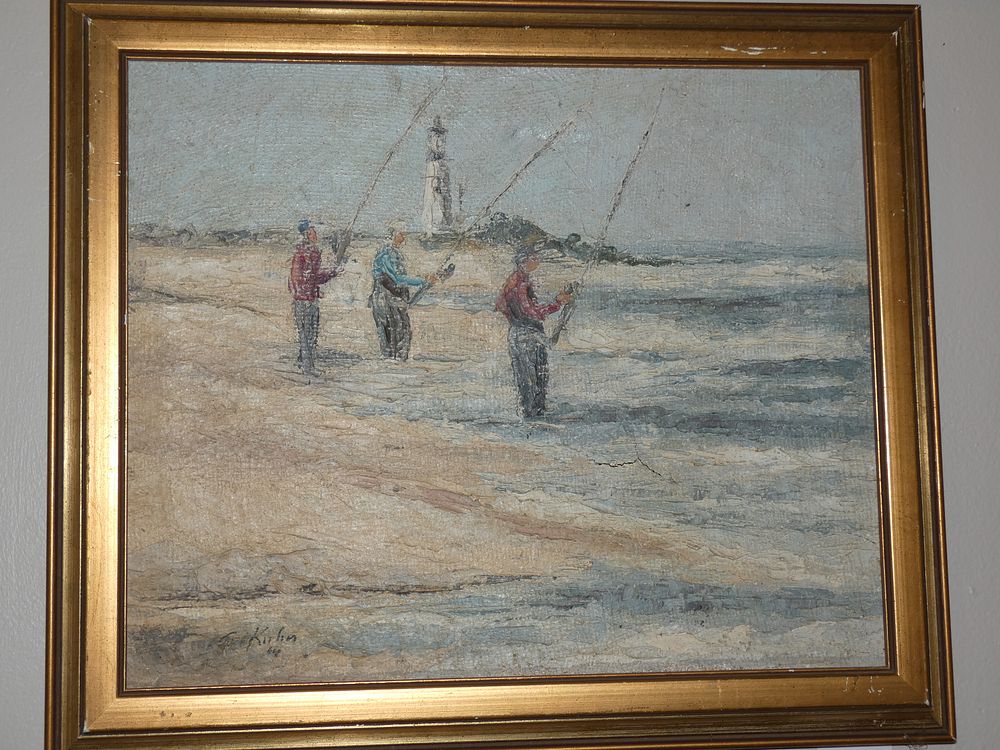 Appraisal: IMPRESSIONIST PAINTING OF FISHERMEN SIGNED KUHN Old oil painting on