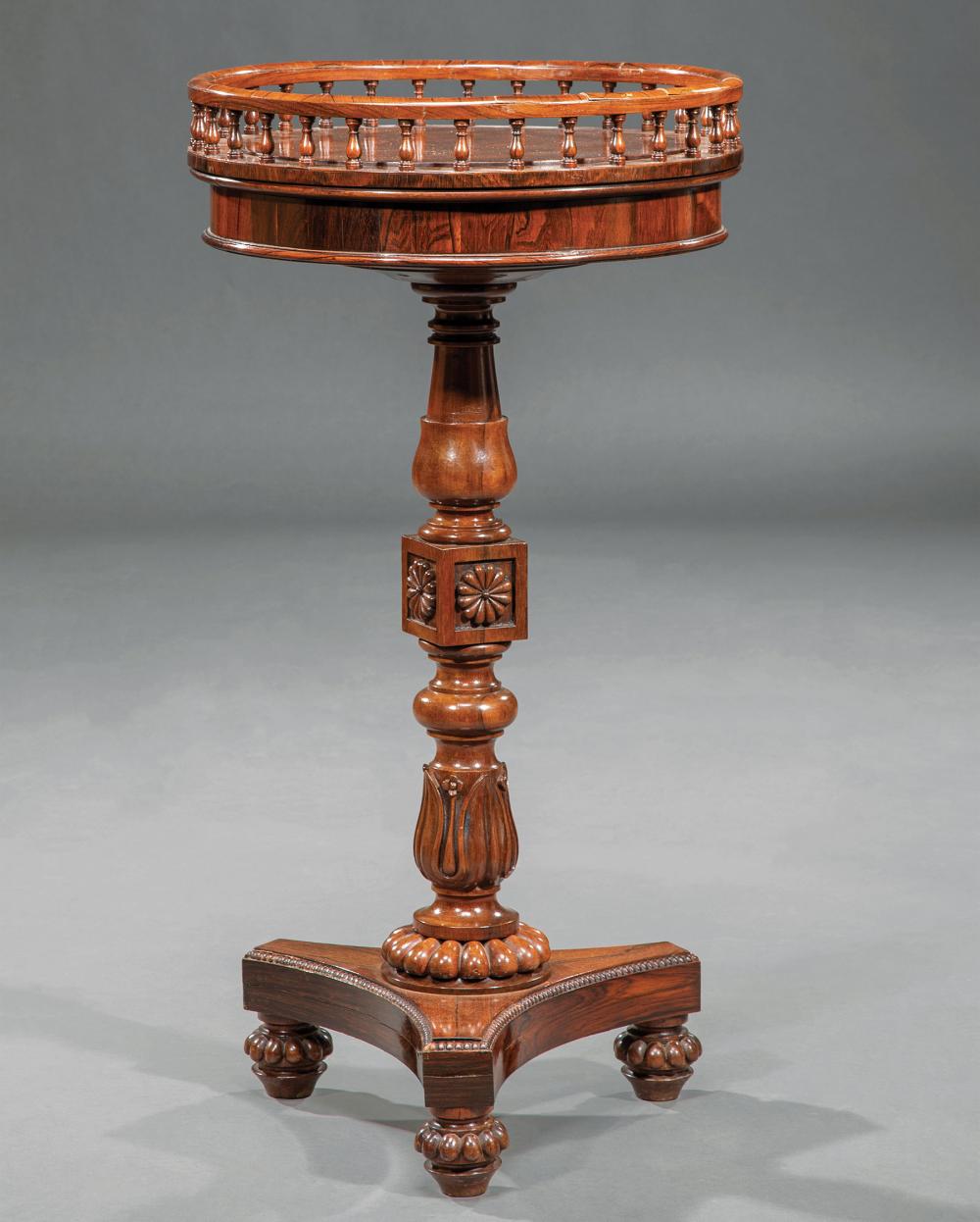 Appraisal: Regency Carved Rosewood Crocus Table early th c galleried top