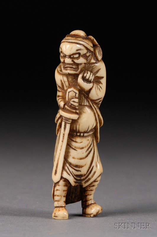 Appraisal: Horn Netsuke th th century standing figure of Shoki the