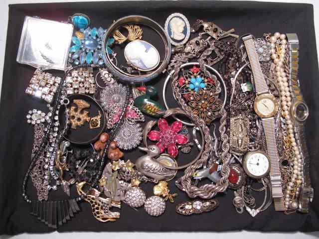 Appraisal: Tray lot of assorted ladies costume jewelry Includes many sterling