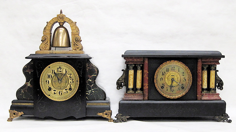 Appraisal: TWO AMERICAN BLACK CASE MANTEL CLOCKS William L Gilbert Curfew