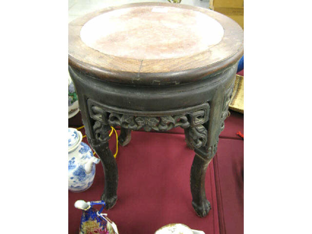 Appraisal: Carved Oriental Rosewood Stand red marble insert