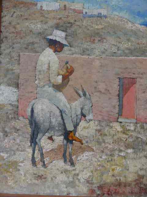 Appraisal: BARREDA E Oil on Canvas ''Boy on Burro ''A beautiful