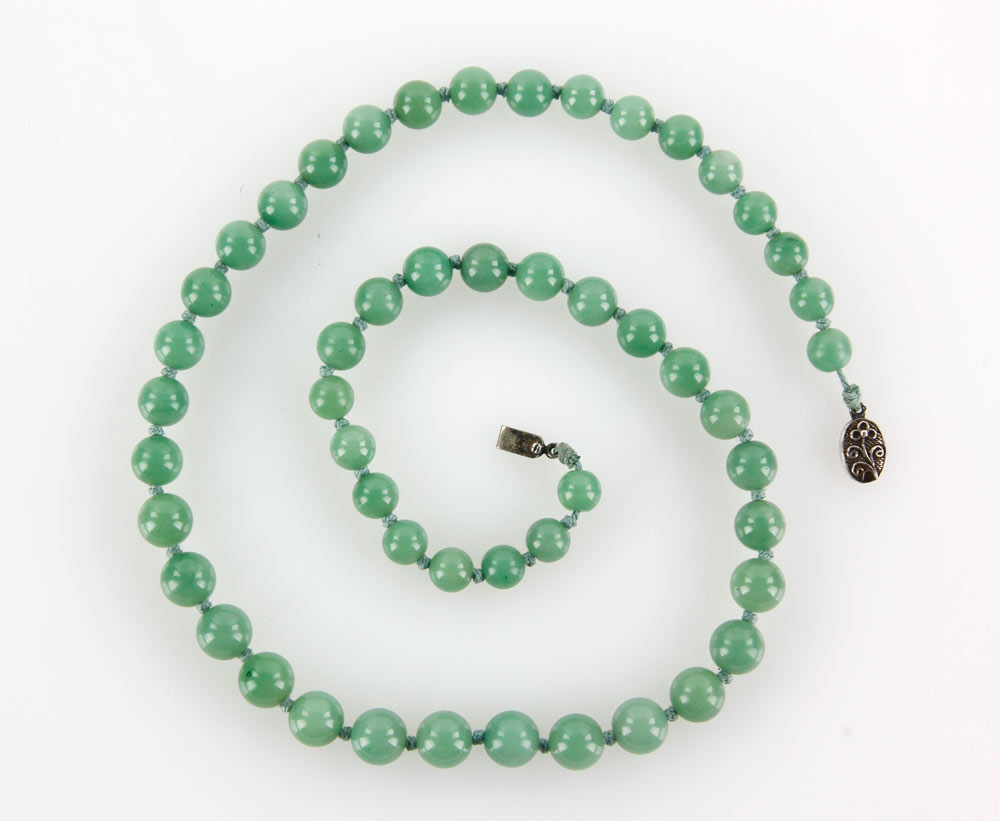 Appraisal: - Chinese Jade Necklace Jade necklace with graduated beads silver