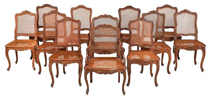 Appraisal: Assembled Set of Louis XV Caned Dining Chairs French probably