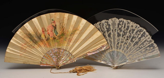 Appraisal: A FRENCH MOTHER OF PEARL AND LACE FOLDING FAN th