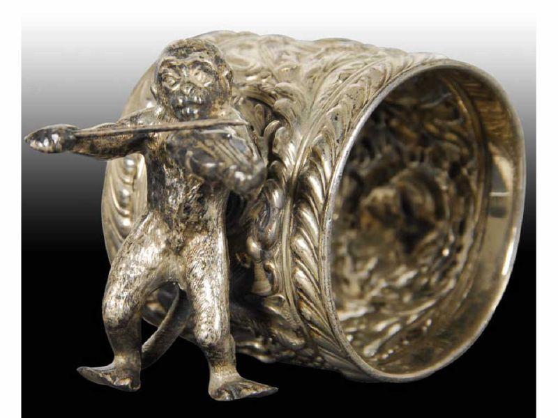 Appraisal: Monkey Playing Violin Figural Napkin Ring Description No manufacturer's mark