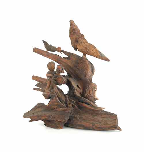 Appraisal: Carved driftwood of birds and a human figure th c