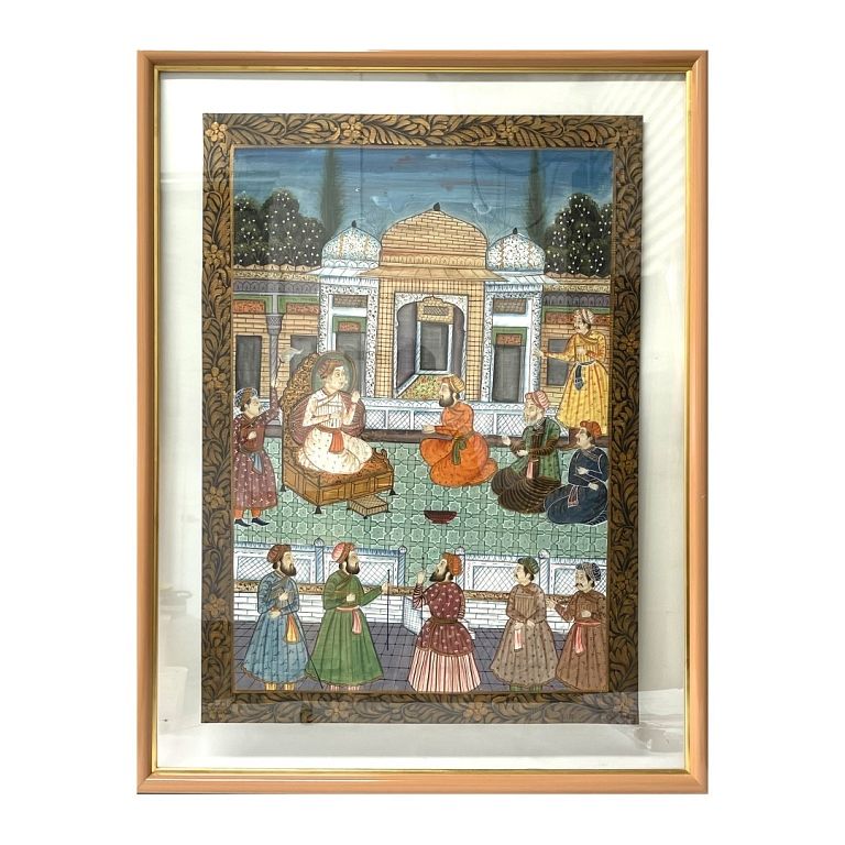 Appraisal: Religious Framed Cloth Artwork Painted cloth framed with wood and