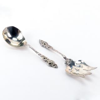 Appraisal: Art Nouveau Sterling Silver Salad Set Art Nouveau Sterling Silver