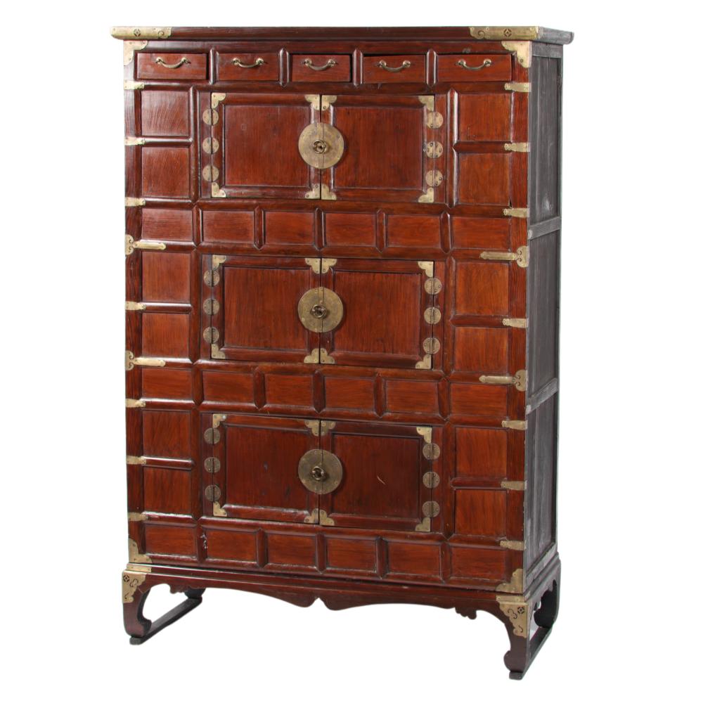 Appraisal: KOREAN TANSU WEDDING CHEST ON STAND WITH THREE CABINET DOORS